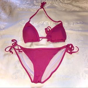 🐇Solid Rich Pink String Bikini